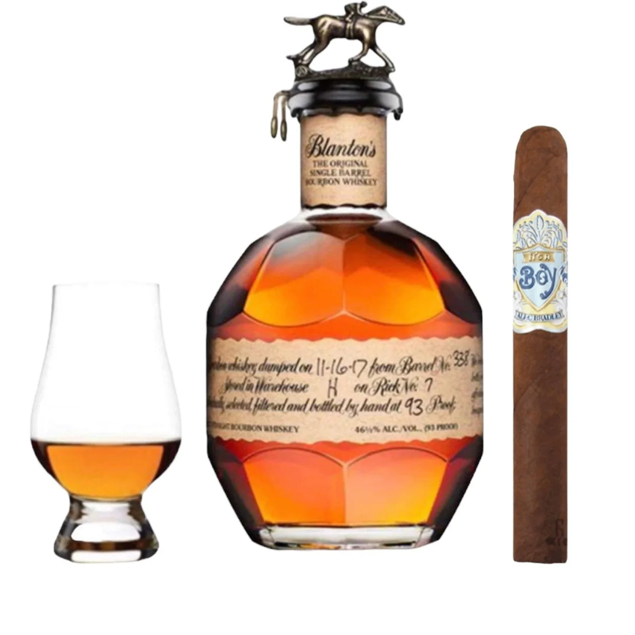 Blanton's Single Barrel Bourbon Gift Set with Alec Bradley “It’s a Boy” Cigar and Glencairn Glass 750ml