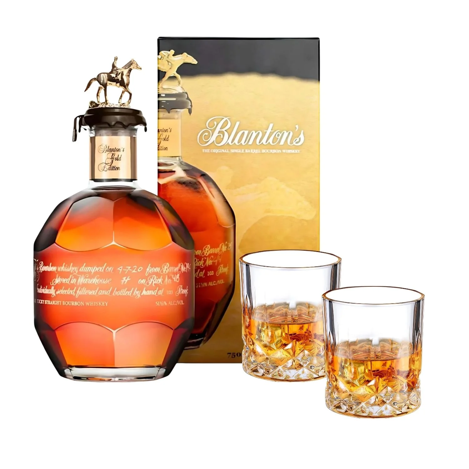 Blanton's Gold Edition Single Barrel Bourbon – 750ml with 2 Old-Fashioned Glasses Gift Set