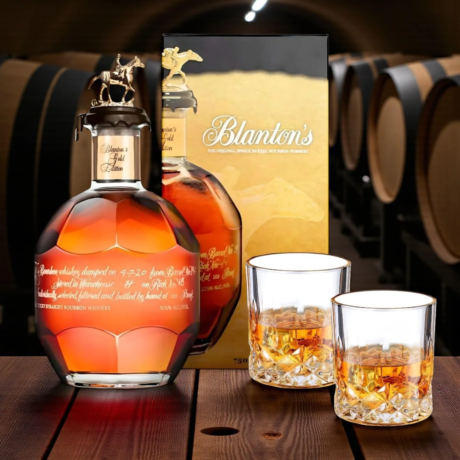 Blanton's Gold Edition Single Barrel Bourbon – 750ml with 2 Old-Fashioned Glasses Gift Set - Image 2
