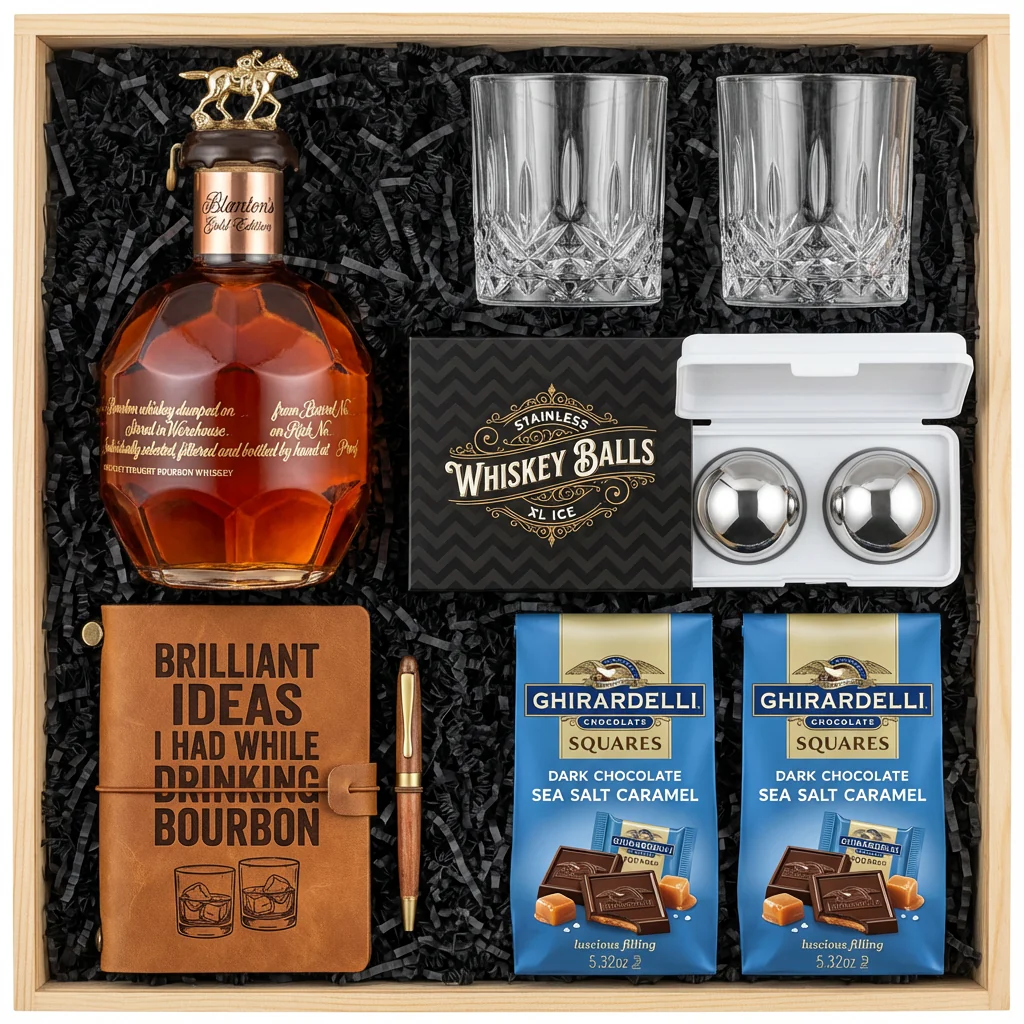 Blanton's Gold Edition Single Barrel Bourbon 750ml Gift Crate – Bourbon, Glasses, Chocolate & Journal