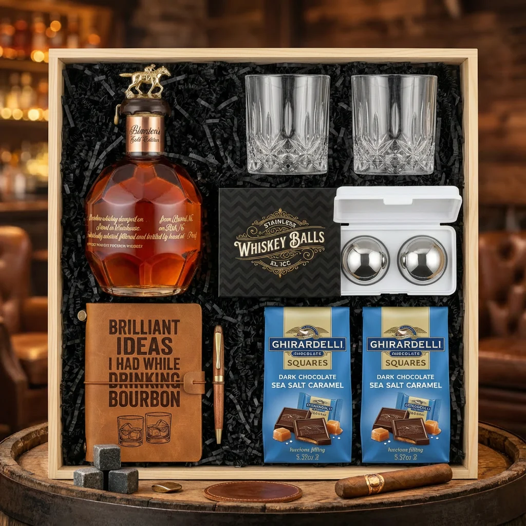 Blanton's Gold Edition Single Barrel Bourbon 750ml Gift Crate – Bourbon, Glasses, Chocolate & Journal - Image 2