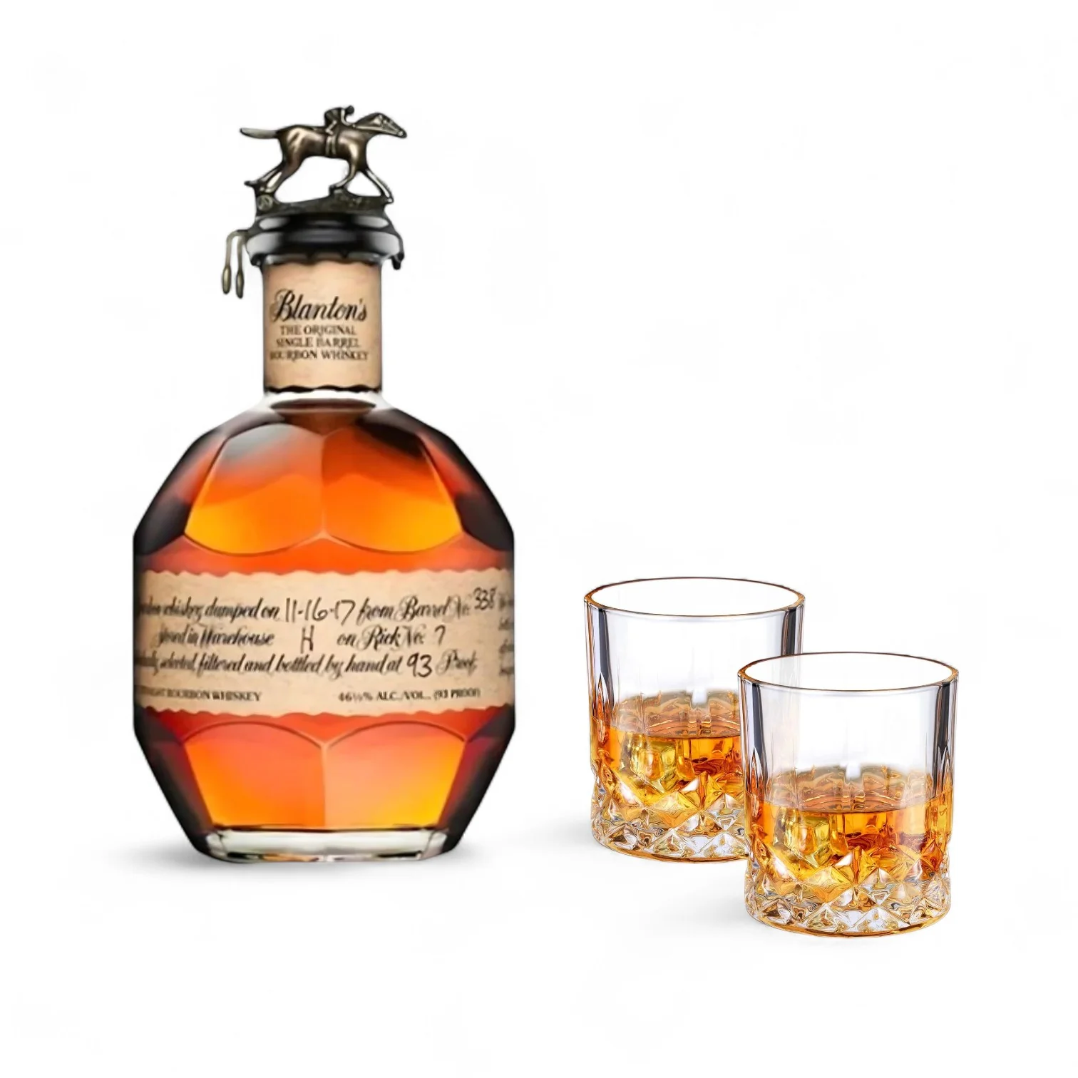 Blanton's Original Single Barrel Bourbon – 750ml with 2 Old-Fashioned Glasses Gift Set