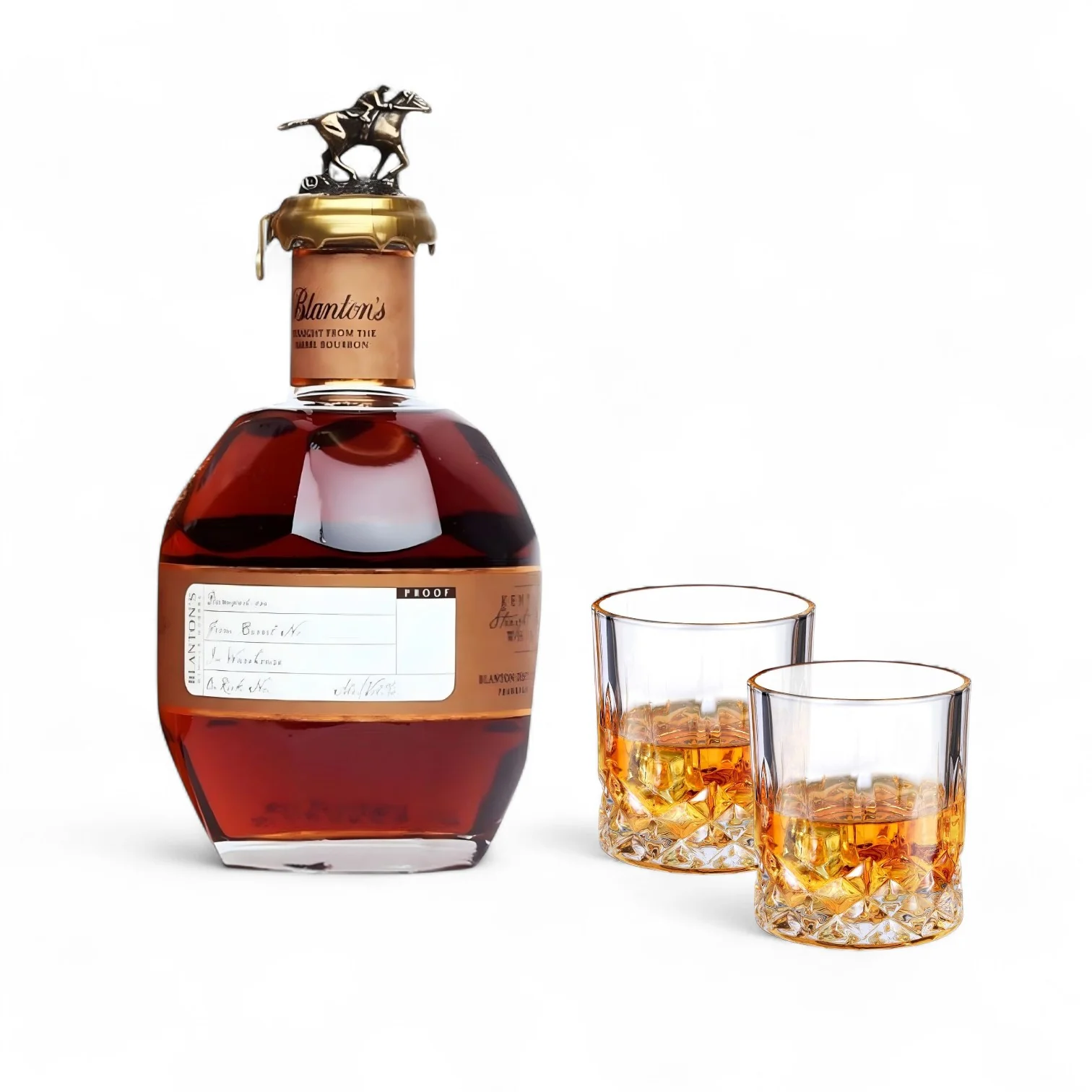 Blanton's Straight From the Barrel Bourbon – 700ml with 2 Old-Fashioned Glasses Gift Set