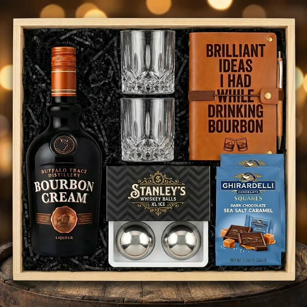 Buffalo Trace Bourbon Cream Gift Crate – Liqueur, Glasses, Chocolate & Whiskey Balls - Image 2