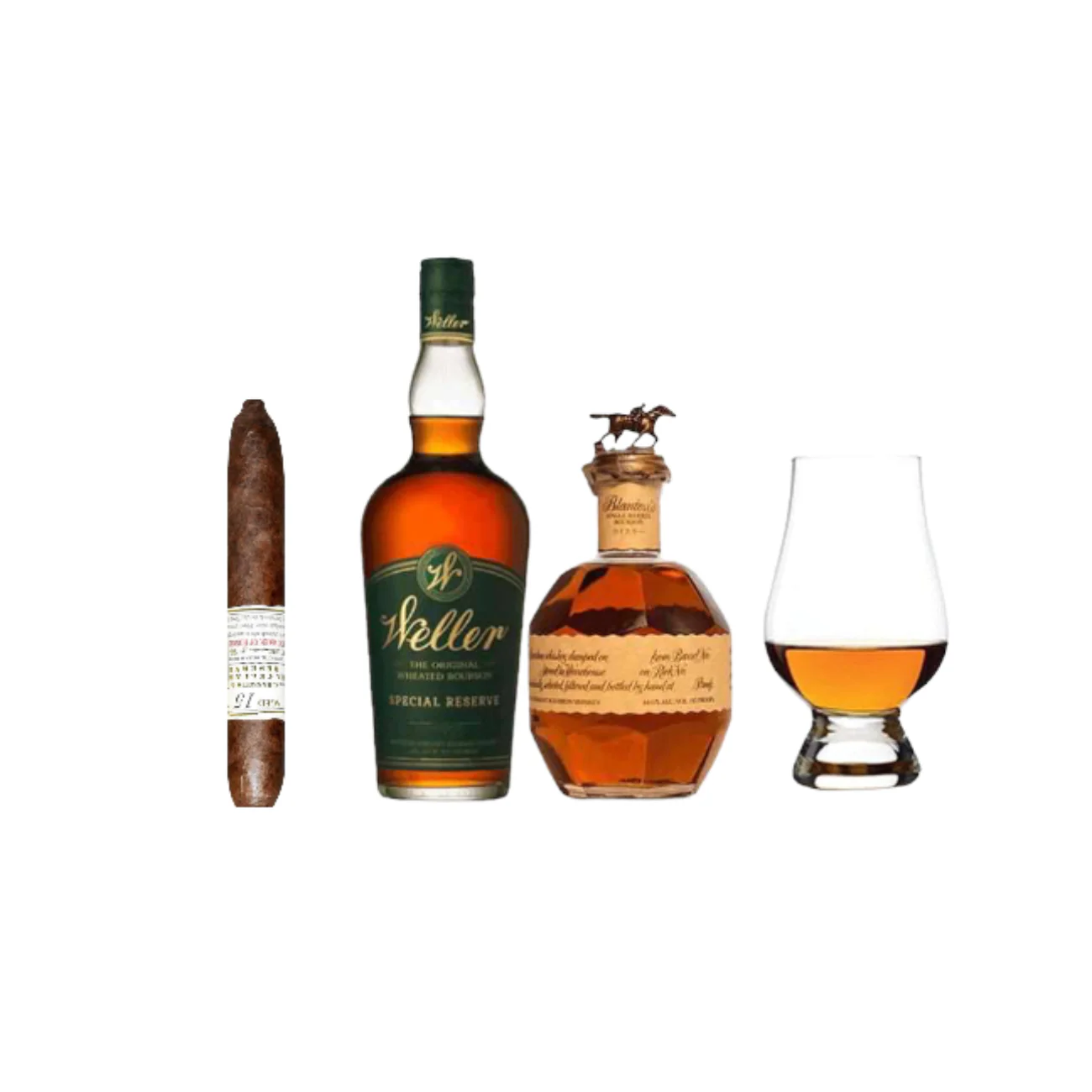 Blanton's Single Barrel and W.L. Weller Special Reserve Bourbon Gift Set with Glass and Cigar (2 x 750ml)