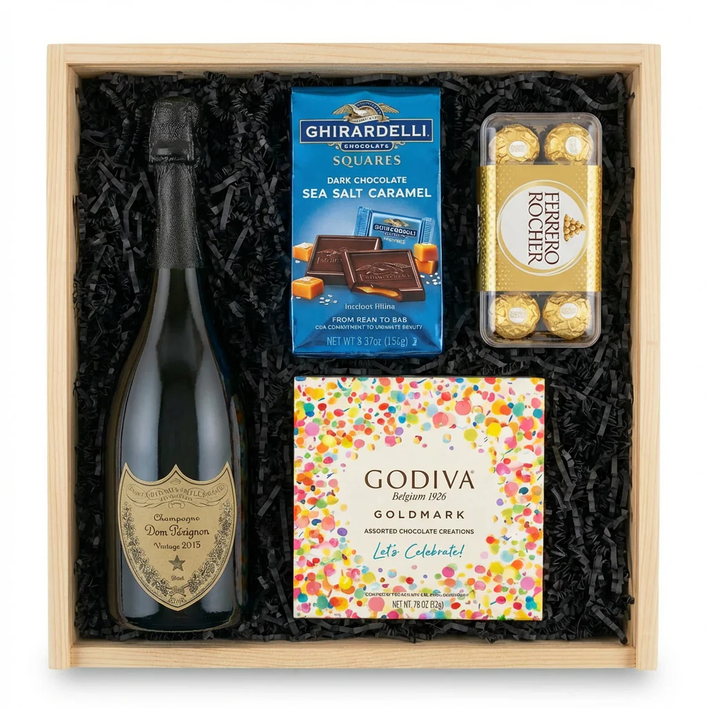 Dom Pérignon Champagne Gift Crate with Premium Chocolates (750ml)