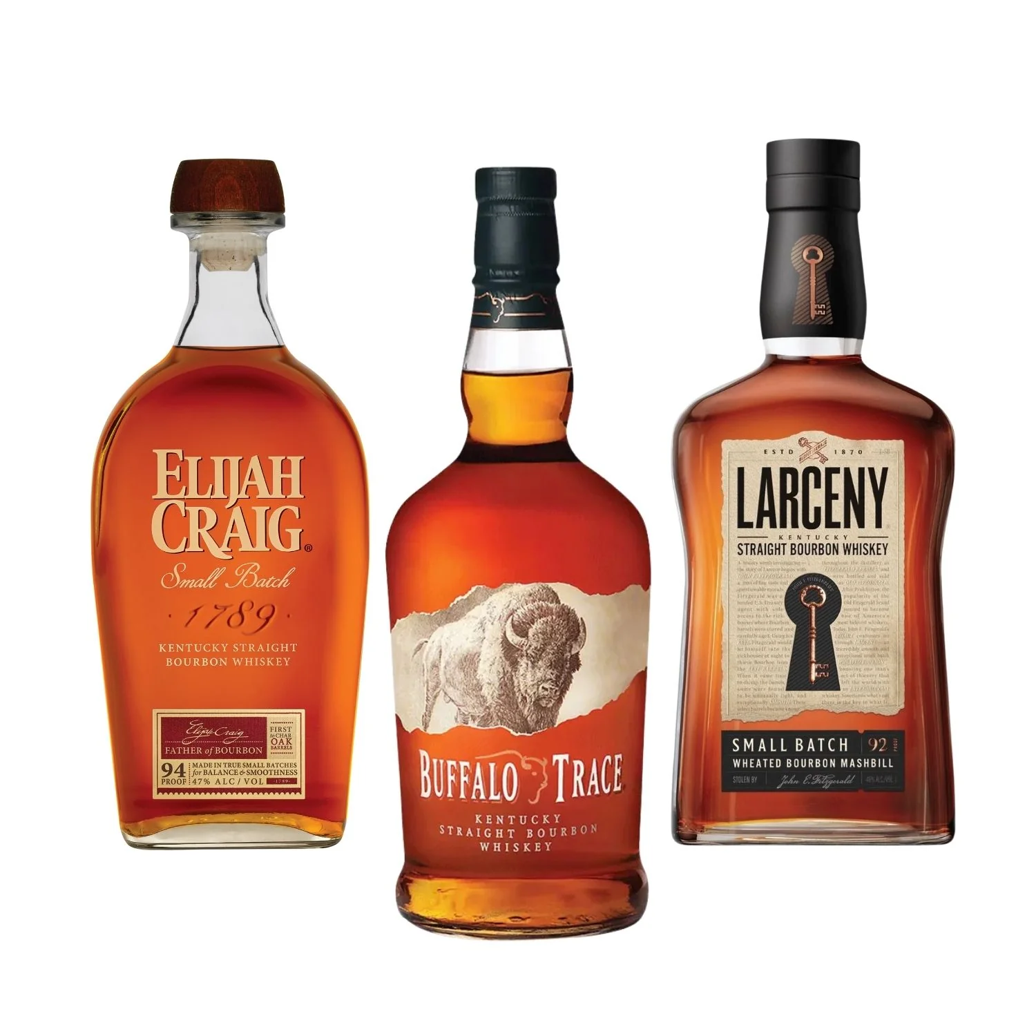 Elijah Craig Small Batch, Buffalo Trace, and Larceny Bourbon Bundle (3 x 750ml)