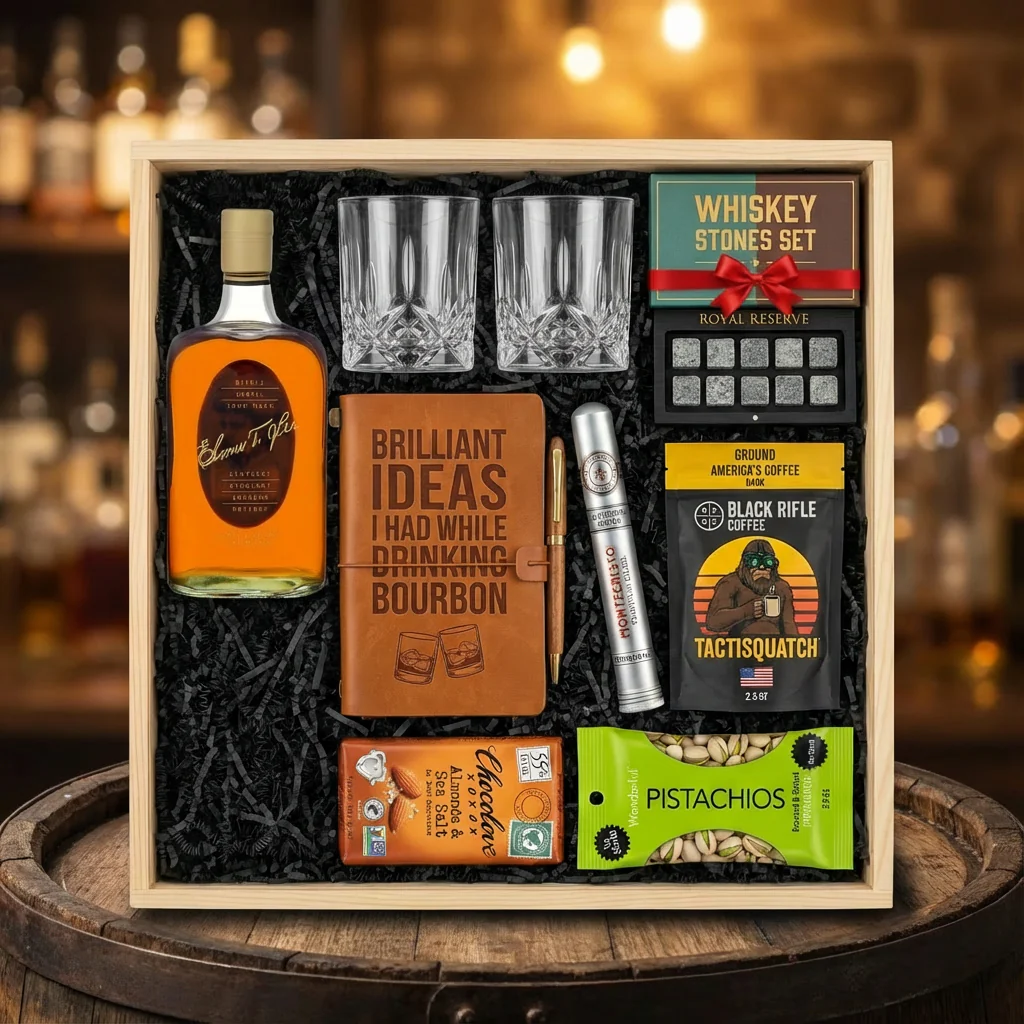 Elmer T. Lee Single Barrel Sour Mash Bourbon Top Shelf Gift Crate – Whiskey, Glasses, Journal, Coffee & Cigar - Image 2