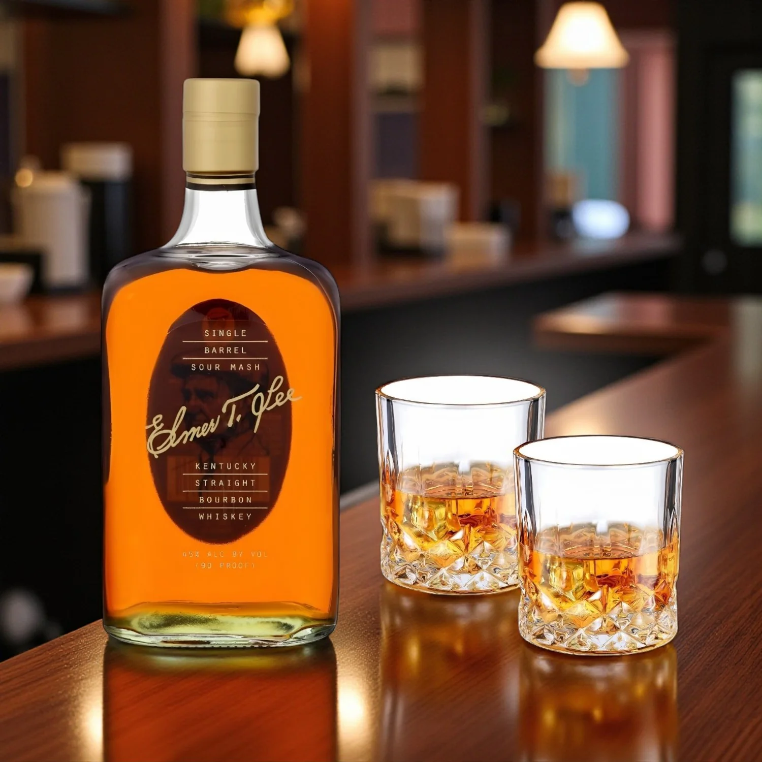 Elmer T. Lee Single Barrel Sour Mash Kentucky Straight Bourbon – 750ml with 2 Old-Fashioned Glasses Gift Set - Image 2