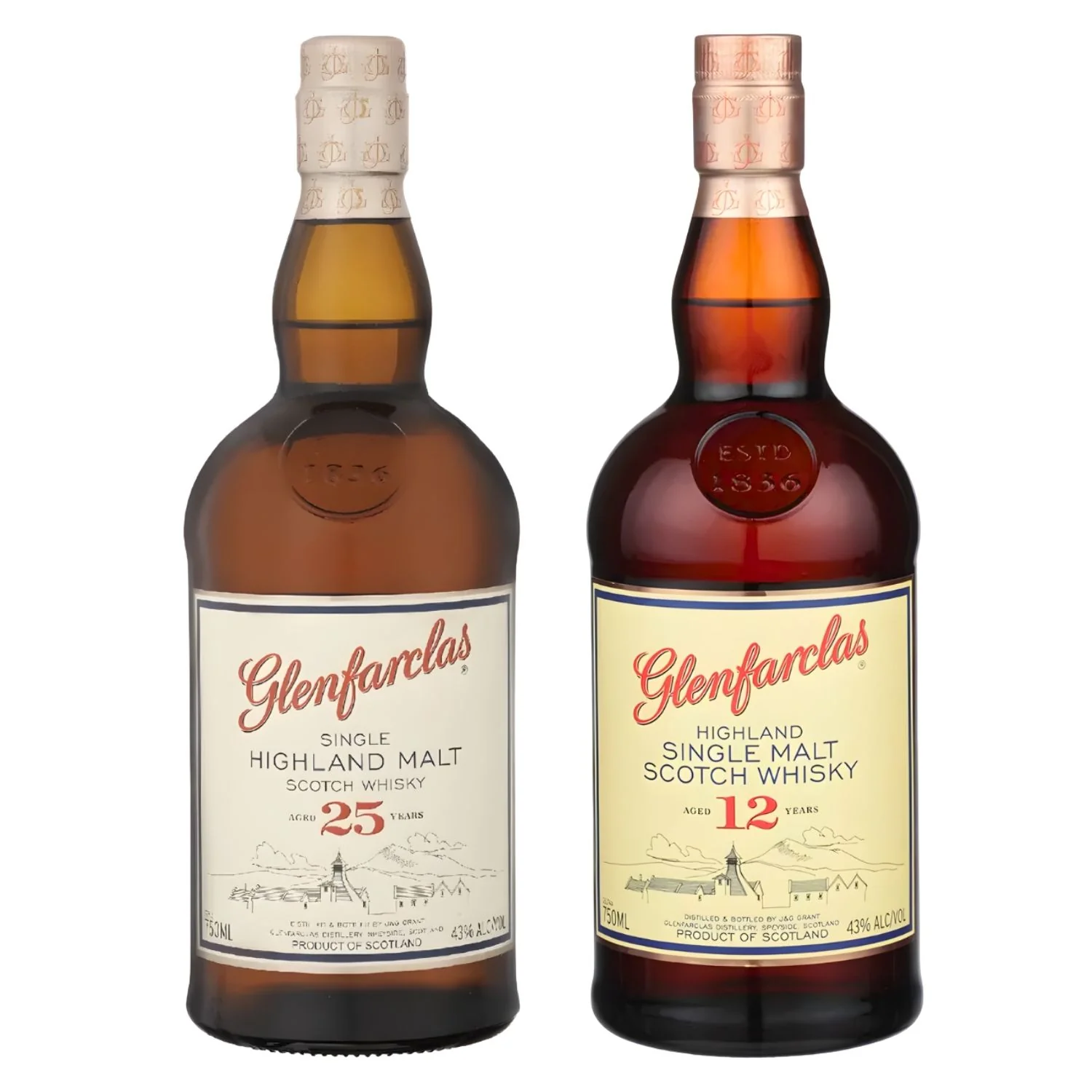 Glenfarclas 12 & 25 Year – Sherry Cask Single Malt Scotch Whisky Bundle (2 x 750ml)