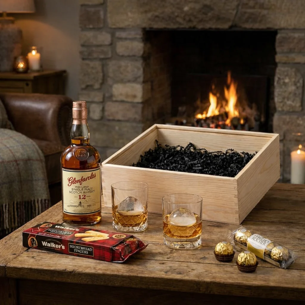 Glenfarclas 12 Year Sherry Cask Scotch Gift Crate – Whisky, Glasses, Whiskey Stones & Gourmet Treats - Image 2