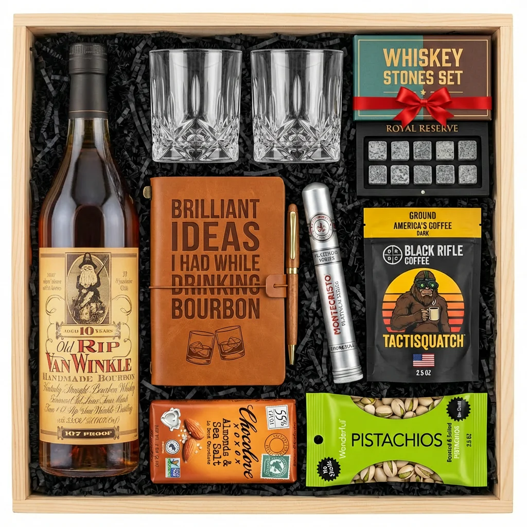 Pappy Van Winkle Old Rip Van Winkle 10 Year Top Shelf Gift Crate – Bourbon, Glasses, Journal & More