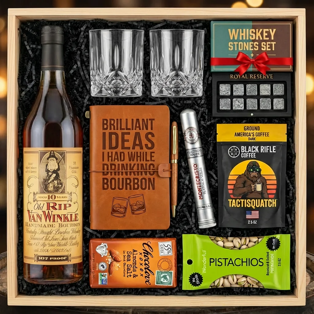 Pappy Van Winkle Old Rip Van Winkle 10 Year Top Shelf Gift Crate – Bourbon, Glasses, Journal & More - Image 2
