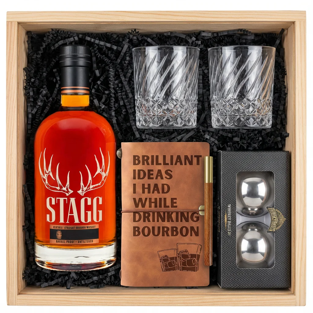 Stagg  Bourbon Connoisseur Gift Crate with Glasses, Journal & Whiskey Balls