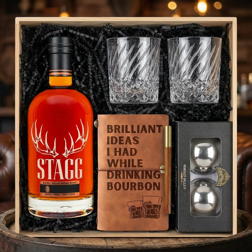 Stagg  Bourbon Connoisseur Gift Crate with Glasses, Journal & Whiskey Balls - Image 2