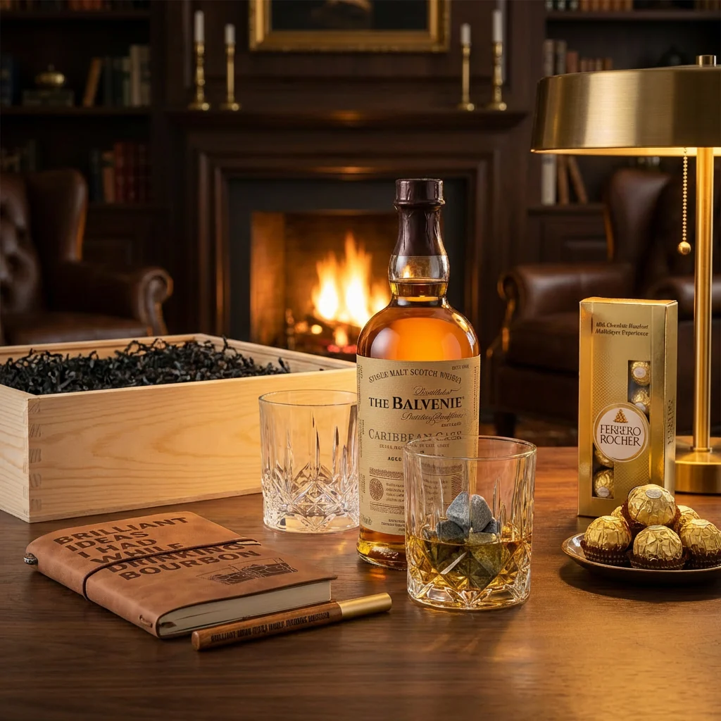 The Balvenie 14 Year Caribbean Cask Scotch Gift Crate – Whisky, Leather Journal, Glasses & Whiskey Stones - Image 2