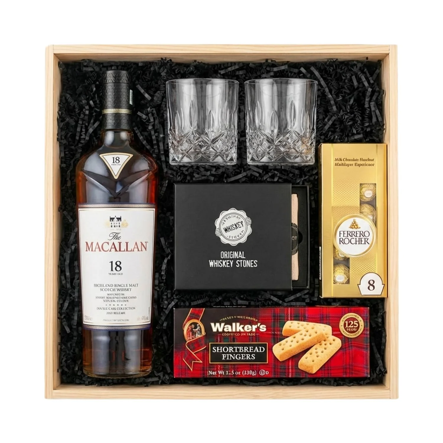 The Macallan 18 Year Double Cask Scotch Gift Crate – Whisky, Glasses, Whiskey Stones & Gourmet Treats