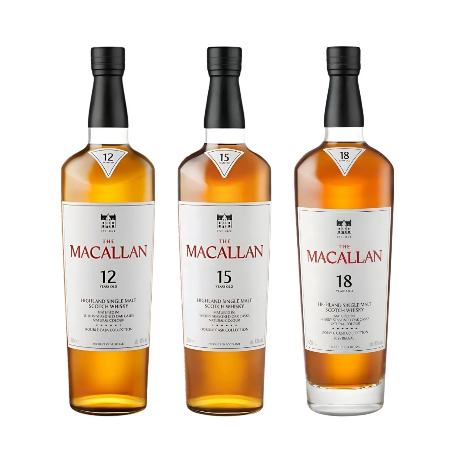 The Macallan Double Cask Trio – 12 Year, 15 Year & 18 Year Single Malt Scotch Whisky (3 x 750ml)