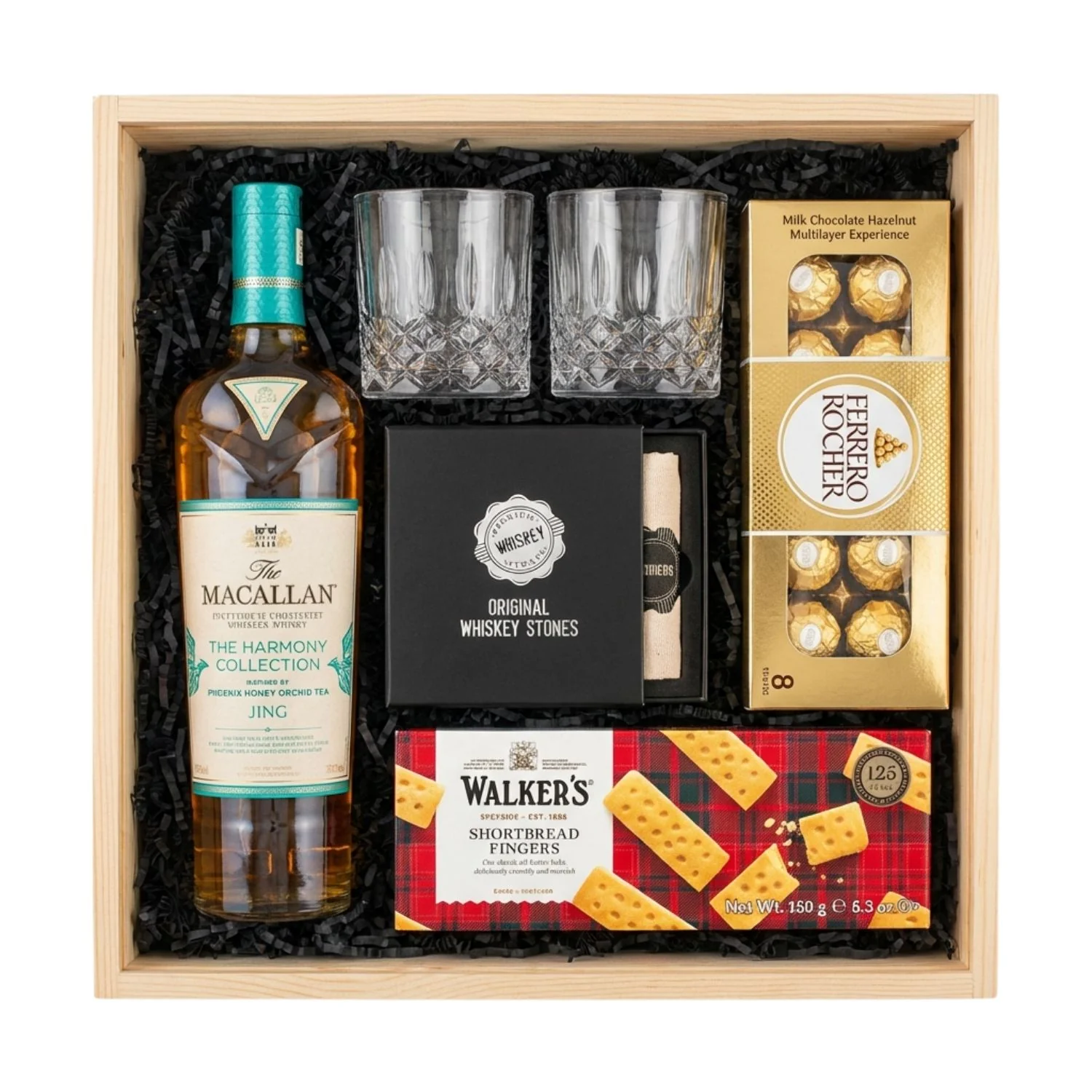 The Macallan Harmony Collection “Phoenix Honey Orchid Tea” Gift Crate – Scotch Whisky, Glasses, Chocolate & Whiskey Stones