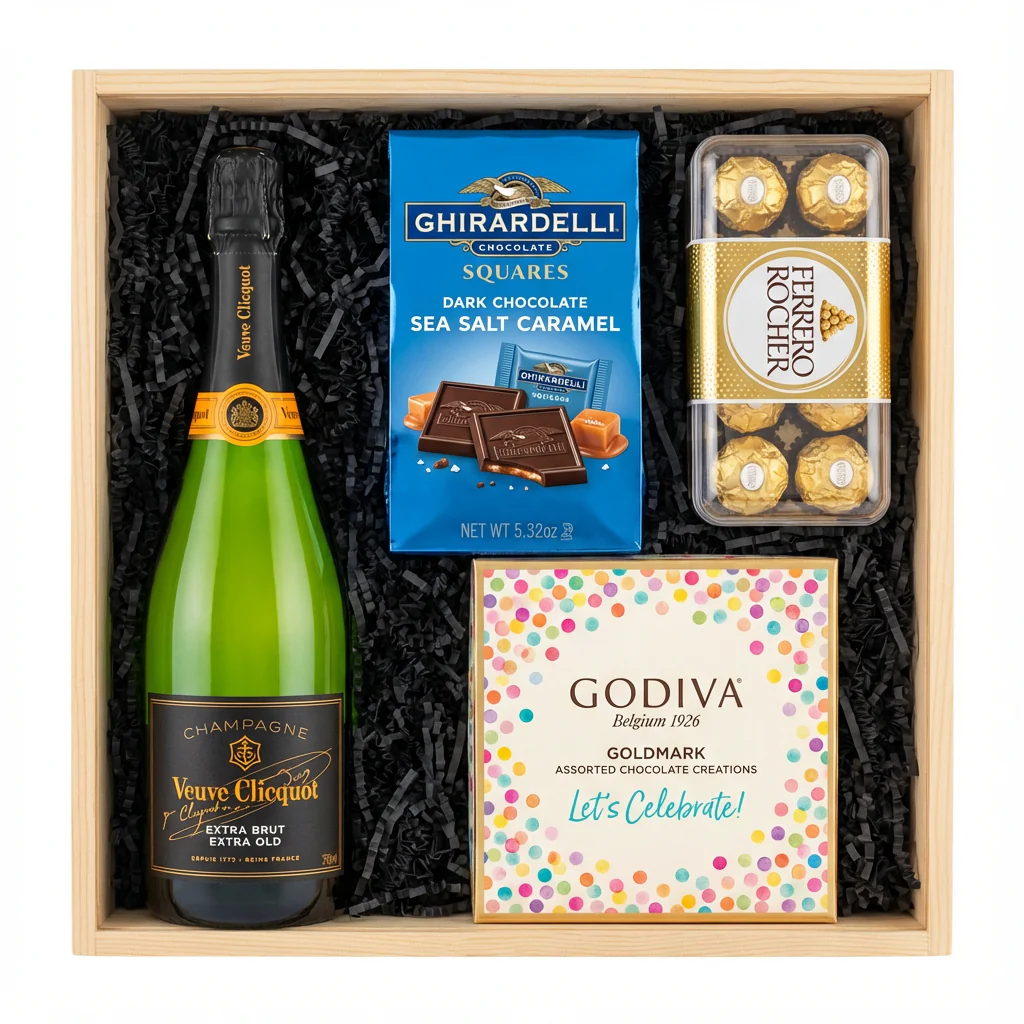 Veuve Clicquot Extra Brut Extra Old Champagne & Chocolate Celebration Gift Crate
