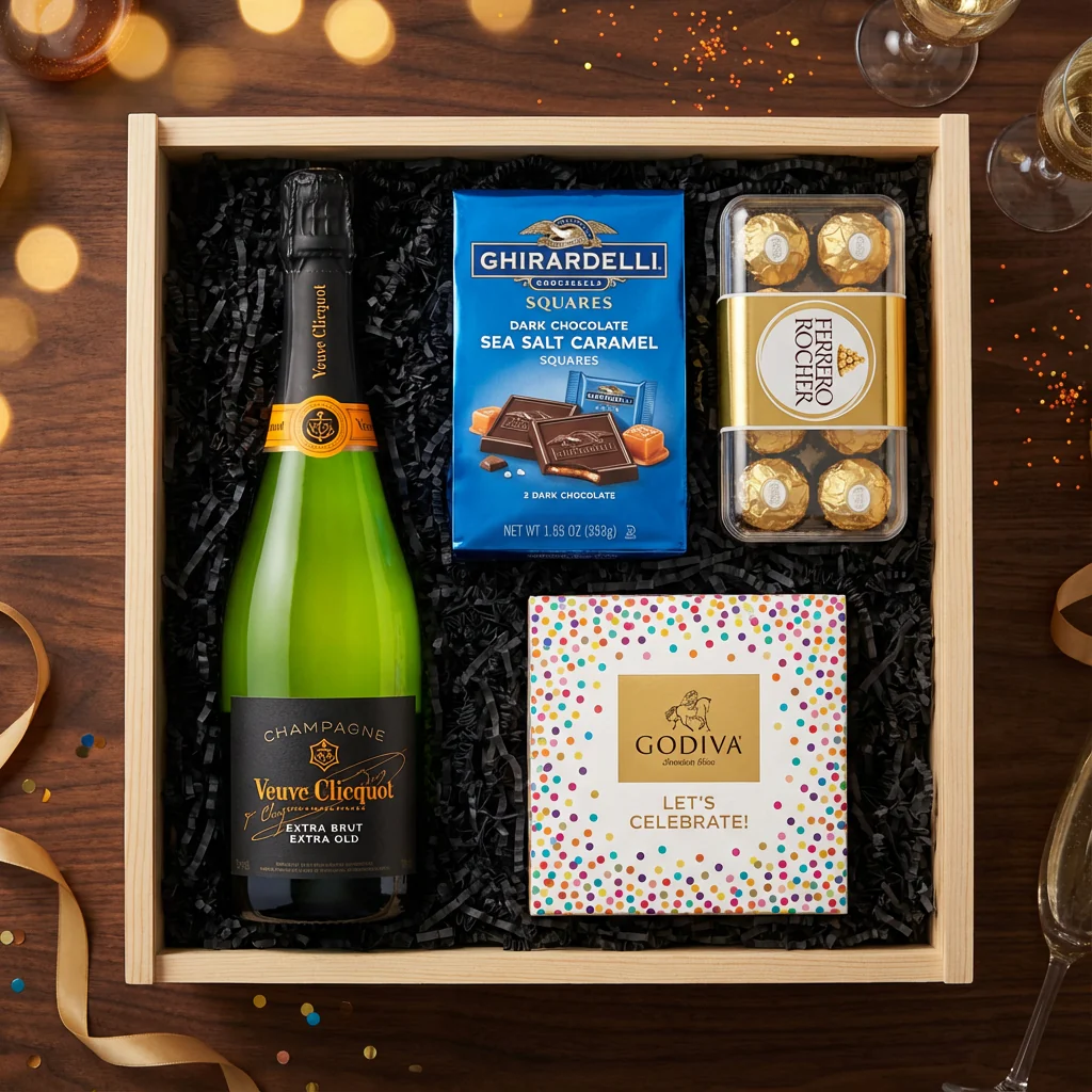 Veuve Clicquot Extra Brut Extra Old Champagne & Chocolate Celebration Gift Crate - Image 2