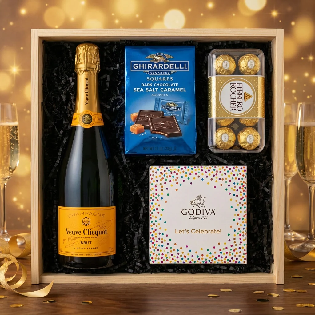 Veuve Clicquot Yellow Label Brut Champagne & Chocolate Celebration Gift Crate - Image 2
