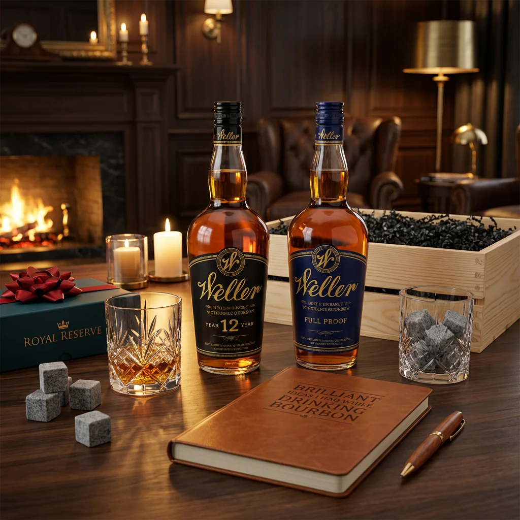 Weller 12 & Weller Full Proof Gift Crate – Bourbon, Old-Fashioned Glasses, Whiskey Stones & Leather Journal - Image 2