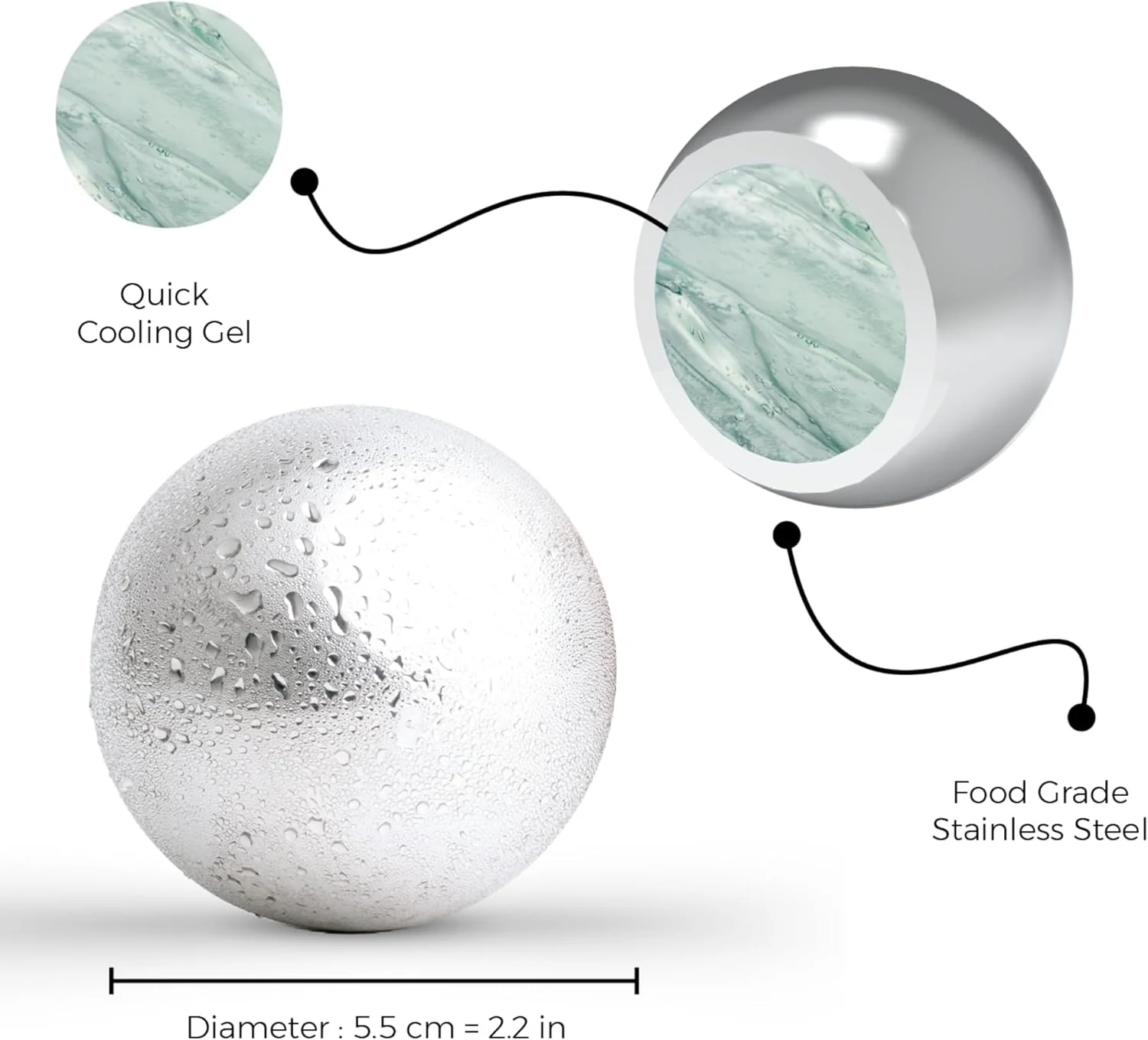 XXL Whiskey Chilling Balls – Set of 2 Stainless Steel Spheres with Freezer Tray (55mm) - Image 3